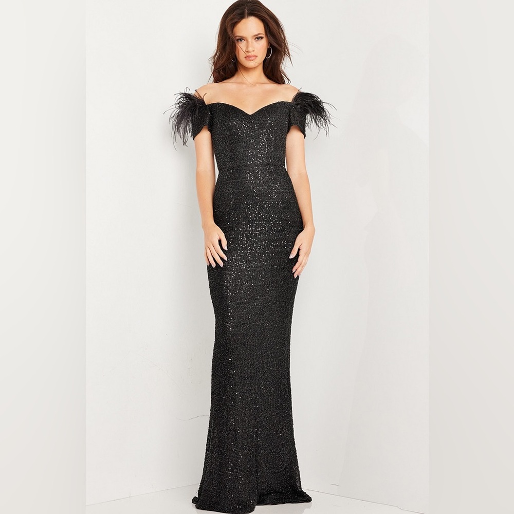 JOVANI 37562 Black Sequin Sheath Dress Gown Formal NEW Size 4